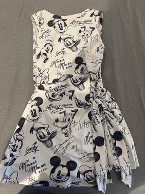 Girls' White & Black Mickey Mouse Print Dress